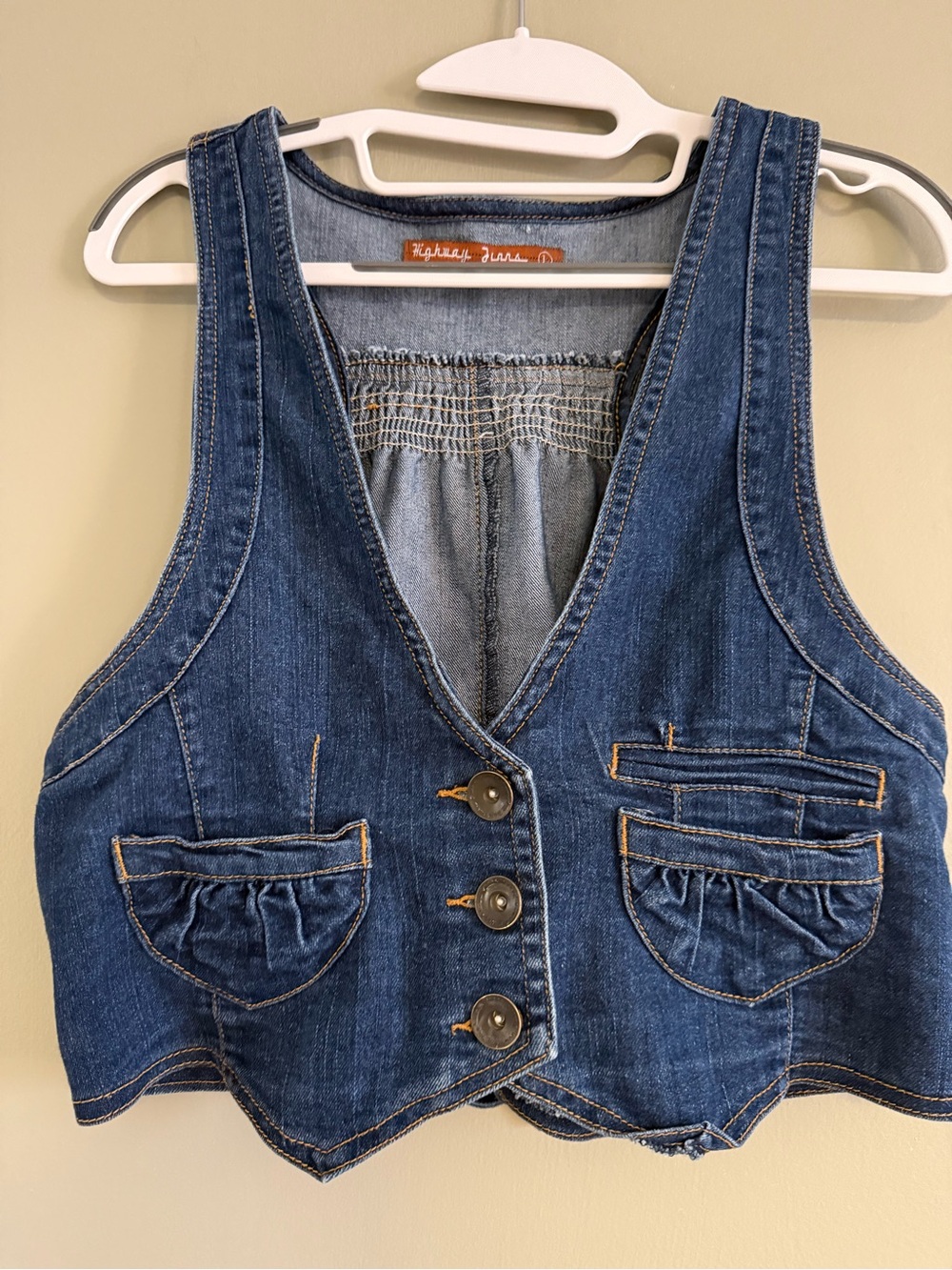 Highway Jeans Denim Vest Dark Wash Button Front Tie Back Size L Y2K Western
